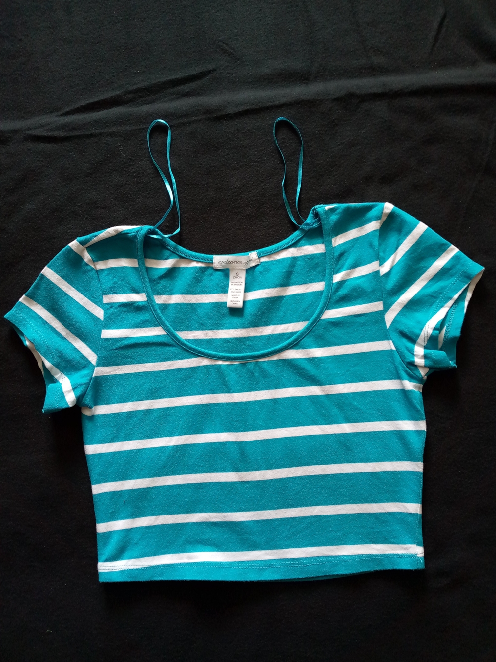 Ambiance Teal & White Striped Scoop Neck Crop Top